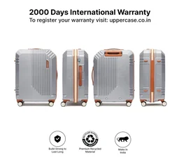 uppercase Vector(Medium) 65cm, Check-in Sustainable Trolley Bag, Hardsided Anti-Scratch 8 Wheel Double Spinner Luggage, TSA Lock & Anti-Theft Zippers, Suitcase for Unisex, 2000 Days Warranty(Silver)