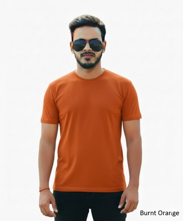 Eenfnety ™ Men Fashion Cotton Blend T-Shirt | Men Half Sleeve Casual Regular Fit T Shirt | Stylish Trendy Solid Men Mandarin Collar Hlaf Sleeves Combo T-Shirt for Men | Laple collar t-shirt - XS,S,M, Burnt Orange