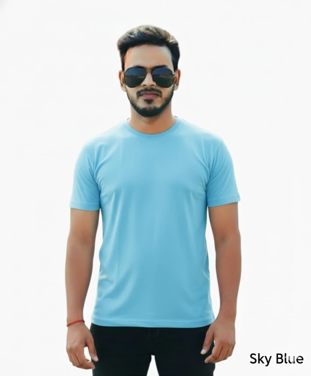 Eenfnety ™ Men Fashion Cotton Blend T-Shirt | Men Half Sleeve Casual Regular Fit T Shirt | Stylish Trendy Solid Men Mandarin Collar Hlaf Sleeves Combo T-Shirt for Men | Laple collar t-shirt - XS,S,M, Sky Blue