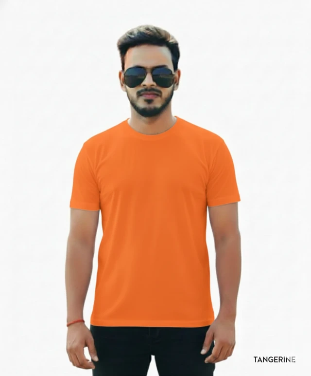 Eenfnety ™ Men Fashion Cotton Blend T-Shirt | Men Half Sleeve Casual Regular Fit T Shirt | Stylish Trendy Solid Men Mandarin Collar Hlaf Sleeves Combo T-Shirt for Men | Laple collar t-shirt - XS,S,M, Tangrine