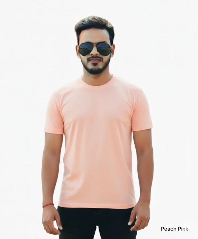 Eenfnety ™ Men Fashion Cotton Blend T-Shirt | Men Half Sleeve Casual Regular Fit T Shirt | Stylish Trendy Solid Men Mandarin Collar Hlaf Sleeves Combo T-Shirt for Men | Laple collar t-shirt - XS,S,M, Peach Pink
