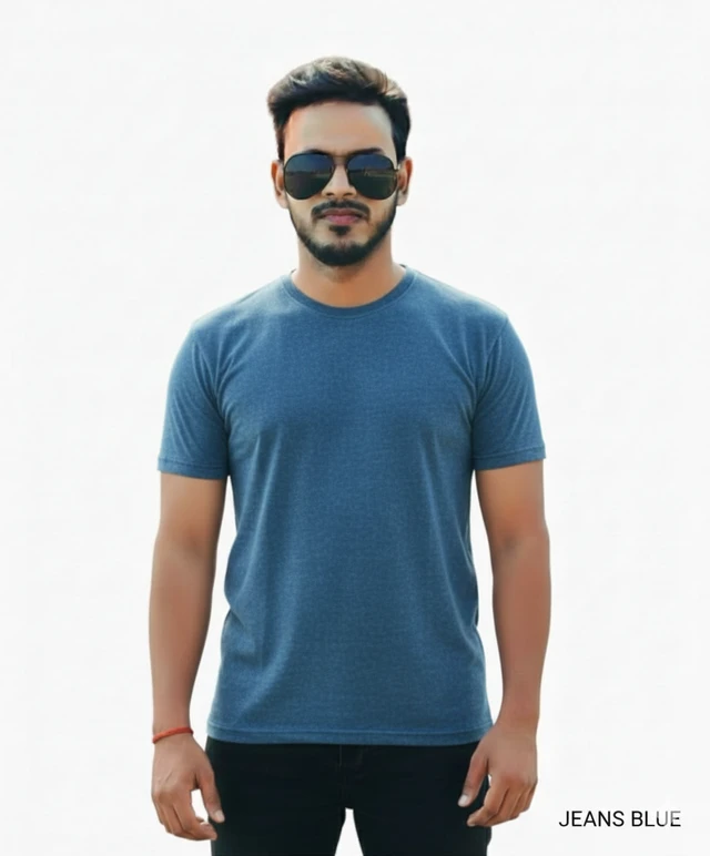 Eenfnety ™ Men Fashion Cotton Blend T-Shirt | Men Half Sleeve Casual Regular Fit T Shirt | Stylish Trendy Solid Men Mandarin Collar Hlaf Sleeves Combo T-Shirt for Men | Laple collar t-shirt - XS,S,M, Jeans Blue