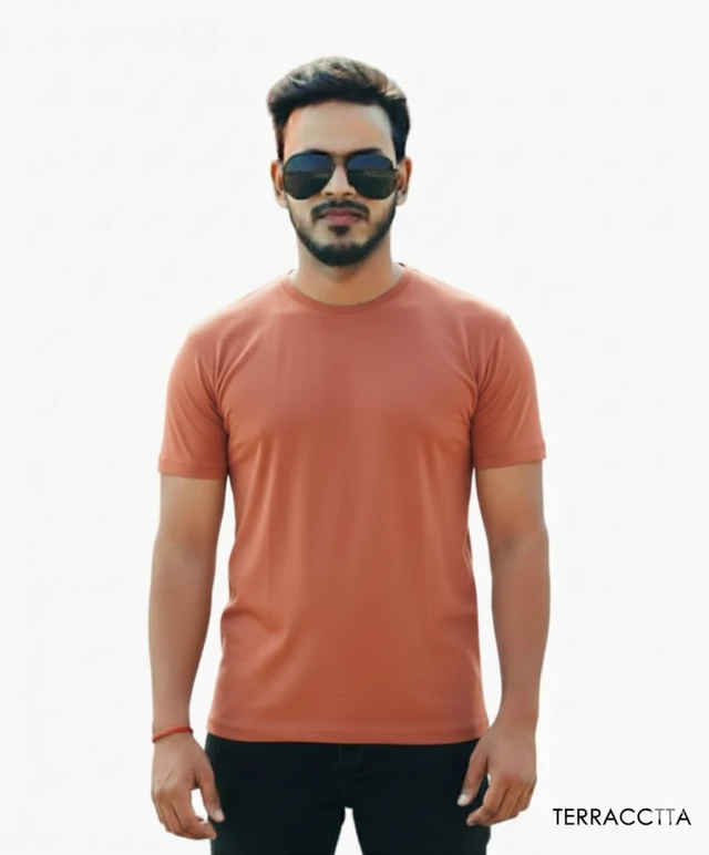 Eenfnety ™ Men Fashion Cotton Blend T-Shirt | Men Half Sleeve Casual Regular Fit T Shirt | Stylish Trendy Solid Men Mandarin Collar Hlaf Sleeves Combo T-Shirt for Men | Laple collar t-shirt - XS,S,M, Terracotta