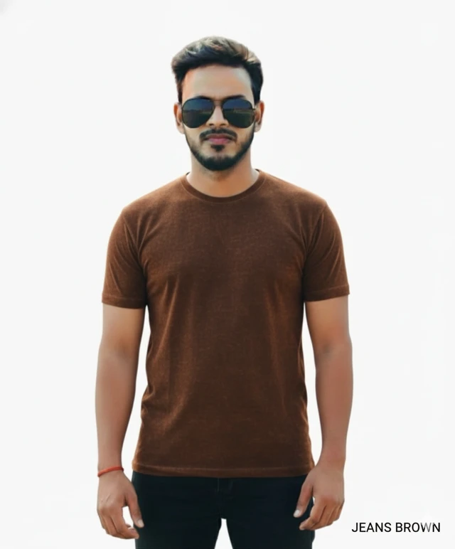 Eenfnety ™ Men Fashion Cotton Blend T-Shirt | Men Half Sleeve Casual Regular Fit T Shirt | Stylish Trendy Solid Men Mandarin Collar Hlaf Sleeves Combo T-Shirt for Men | Laple collar t-shirt - XS,S,M, Jeans Brown