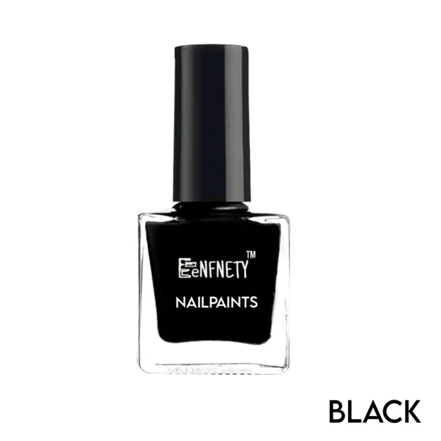 Eenfnety ™ Nailpaints PCENFNP001 for Women | Long Lasting Nail Polish for Women Girls, Gel Nailpaint Combo, Glossy Finish Nailpolish Combo, Vegan, Non-Toxic, Chip Resistant, 10ml - Black