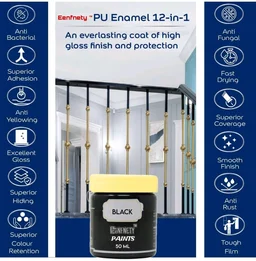 Eenfnety ™ Paints PCENFP0001 Black 50 ml High Gloss Finish Paint for Interior Exterior Metal & Wood Surfaces with Fast Drying Anti-Rust & Complete Coverage . - 50 Ml, Black
