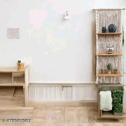 Nobel PCENFAP023 Handicraft Handmade Macrame 3-Tier Wall Hanging Shelf – Boho Chic Design with Wooden Shelves for Plants, Books, and Decor