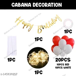 White PCENFAP028 Net Curtain With Led Light Happy Birthday Decoration Kit Combo (29pcs) With White Net Cloth (1pc) Led Light (1pc) Happy Birthday banner (1 set) Metallic Balloons & Ribbon for Boy - Design 5