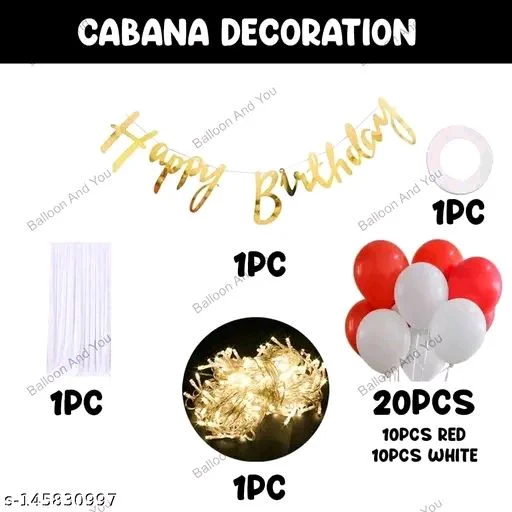 White PCENFAP028 Net Curtain With Led Light Happy Birthday Decoration Kit Combo (29pcs) With White Net Cloth (1pc) Led Light (1pc) Happy Birthday banner (1 set) Metallic Balloons & Ribbon for Boy - Design 5