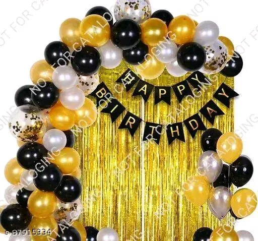 White PCENFAP028 Net Curtain With Led Light Happy Birthday Decoration Kit Combo (29pcs) With White Net Cloth (1pc) Led Light (1pc) Happy Birthday banner (1 set) Metallic Balloons & Ribbon for Boy - Design 6