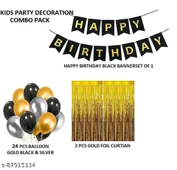 White PCENFAP028 Net Curtain With Led Light Happy Birthday Decoration Kit Combo (29pcs) With White Net Cloth (1pc) Led Light (1pc) Happy Birthday banner (1 set) Metallic Balloons & Ribbon for Boy - Design 6