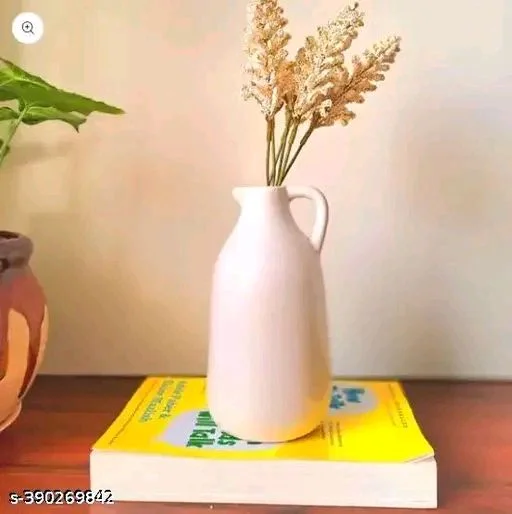 PREM RATAN PCENFAP029 AND ASSOCIATES Ceramic Showpiece Jug Shape Flower Vase Pot for Home , Office , Kitchen , Dining Table and Study Table Decoration | Used with Artificial flower or Real Flowers | Pack of 1 | Off-white | 7 Inch Height