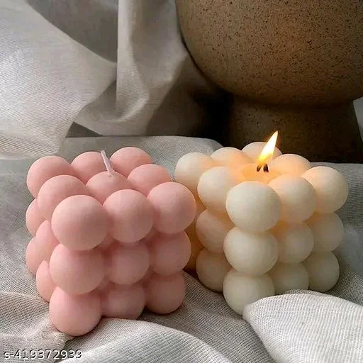 Pure PCENFAP030 Soy Wax Candles| Smokeless Candles| Scented Candles| 3X3 Bubble Candle|White & Pink Color| Set Of 2
- White