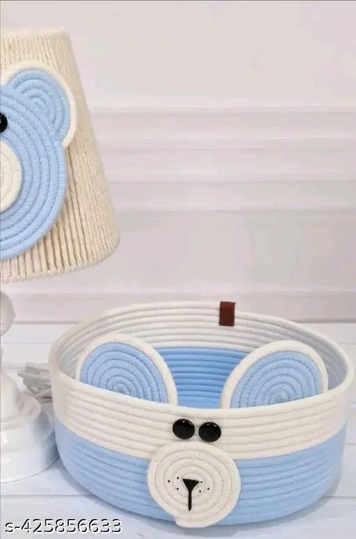 Tamanna PCENFAP033 Matka Cotton Basket for Storage, Kitchen, Baby Clothes (1 Piece, 20x25 cm) –Handcrafted Round Woven Big Size Cartoon Basket for Kids, Toys, Wardrobe, Hamper, Plants (Beige) - Blizzard Blue