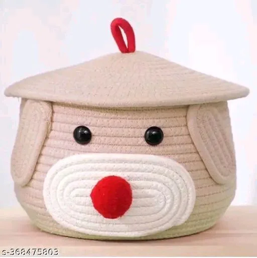 Tamanna PCENFAP033 Matka Cotton Basket for Storage, Kitchen, Baby Clothes (1 Piece, 20x25 cm) –Handcrafted Round Woven Big Size Cartoon Basket for Kids, Toys, Wardrobe, Hamper, Plants (Beige) - Biege