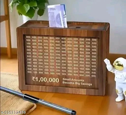 Wooden PCENFAP039 Moneyy Saving Boxx | Cash Saver Mxoney Boxx with Counting Target | ₹1,00,000 Savings Challenge Piggy Bank | Coin & Cash Bank for Boys, Girls and Adult | Durable & Eco-Friendly