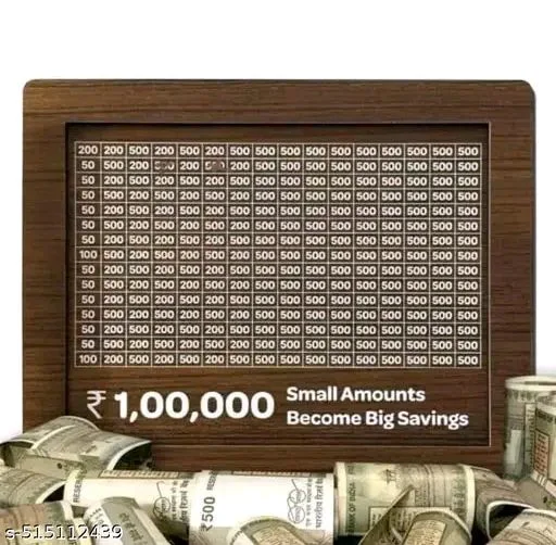 Wooden PCENFAP039 Moneyy Saving Boxx | Cash Saver Mxoney Boxx with Counting Target | ₹1,00,000 Savings Challenge Piggy Bank | Coin & Cash Bank for Boys, Girls and Adult | Durable & Eco-Friendly