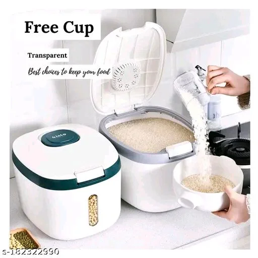 GNEY PCENFAP042 Rice Stiorage Container with Measuring Cup household Plastic Sealed Moisture Proof Dog Cat Food Storage Bucket Sealed 10 kg Rice Dispenser | Rice Box