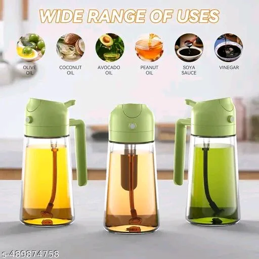 2 In 1 PCENF5428 Oil Sprayer & Dispenser Bottle for Kitchen | Free steel straw | For Cooking, Salad, Air Fryer, Barbecue, Baking | Premium Glass Bottle |