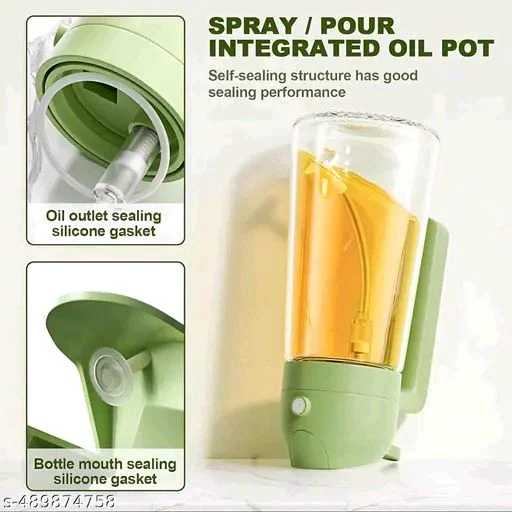 2 In 1 PCENF5428 Oil Sprayer & Dispenser Bottle for Kitchen | Free steel straw | For Cooking, Salad, Air Fryer, Barbecue, Baking | Premium Glass Bottle |