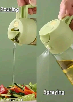 2 In 1 PCENF5428 Oil Sprayer & Dispenser Bottle for Kitchen | Free steel straw | For Cooking, Salad, Air Fryer, Barbecue, Baking | Premium Glass Bottle |