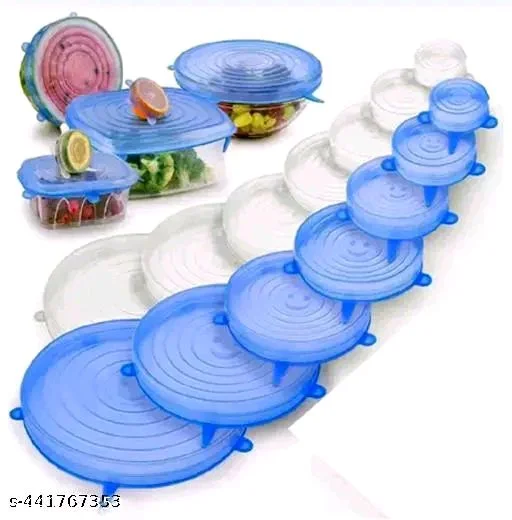 Silicone PCENF5432 Any Colour 6 Lids Stretchable Cover for Bowls, Bottles, Food, Glass Cups Use in Microwave Small | Large|Medium Size Set of 6