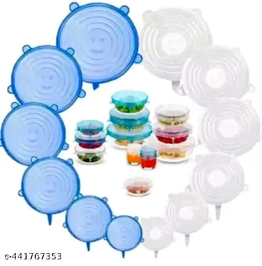 Silicone PCENF5432 Any Colour 6 Lids Stretchable Cover for Bowls, Bottles, Food, Glass Cups Use in Microwave Small | Large|Medium Size Set of 6
