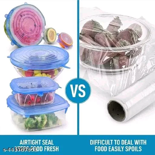 Silicone PCENF5432 Any Colour 6 Lids Stretchable Cover for Bowls, Bottles, Food, Glass Cups Use in Microwave Small | Large|Medium Size Set of 6