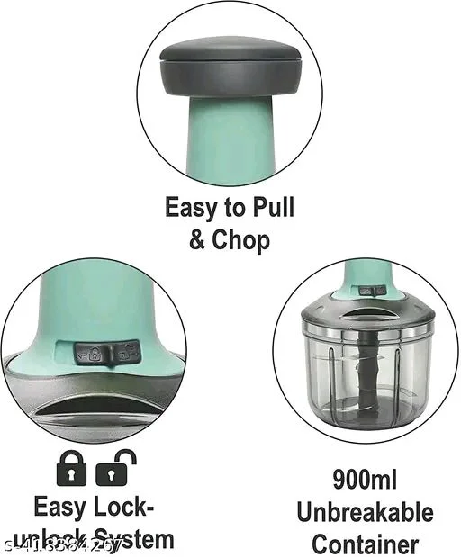 1100 ML PCENFAP051 Extra Large Quick & Powerful Hand Held Food Push Chopper to Chop & Cut Fruits, Vegetables, Herbs, Onions for Salsa, Salad, Pesto,