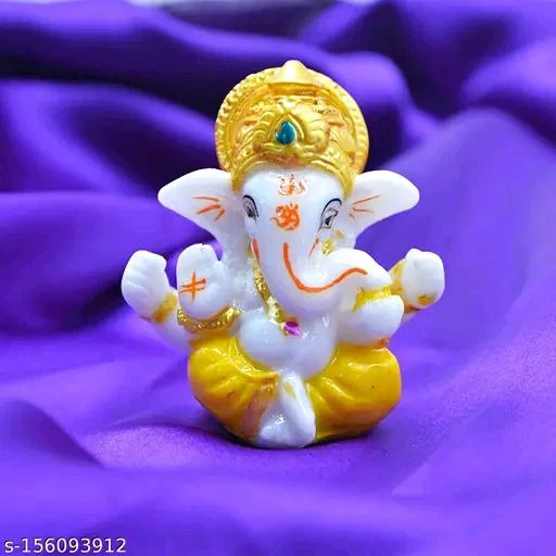 Eenfnety ™ ENFPC85002 Polyresin Meditating Lord Ganesha Idols for Home Decor, car Dashboard, and Office Decor, Showpiece for Living Room 2.3 x 2.3 Inch/3 - Yellow