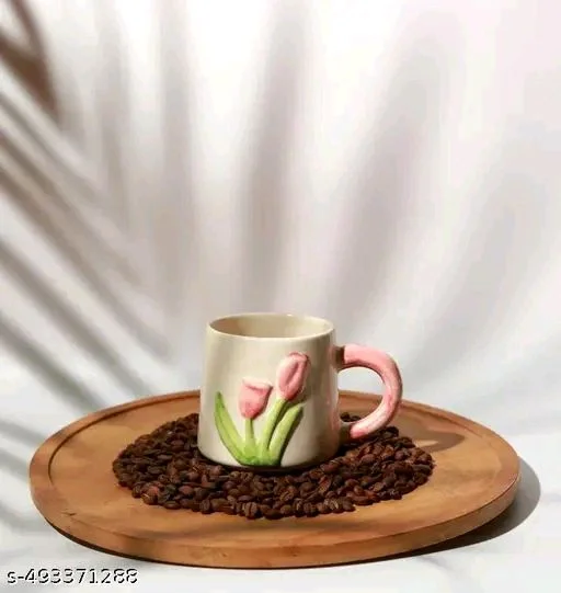 Handmade PCENFAP055 Ceramic Tulip Mug | Aesthetic Floral Coffee Mug | 3D Tulip Flower Tea Cup | Cute Pottery Coffee Cup | Unique Gift for Women,