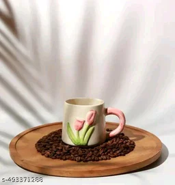 Handmade PCENFAP055 Ceramic Tulip Mug | Aesthetic Floral Coffee Mug | 3D Tulip Flower Tea Cup | Cute Pottery Coffee Cup | Unique Gift for Women,