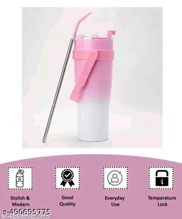 1200ml PCENFAP072 Stainless Steel Tumbler with Handle, Dual Lid, Drinking Straw | Hot and Cold Double Vacuum Insulated Flask | Fits Car Cup Holders |
- Pink