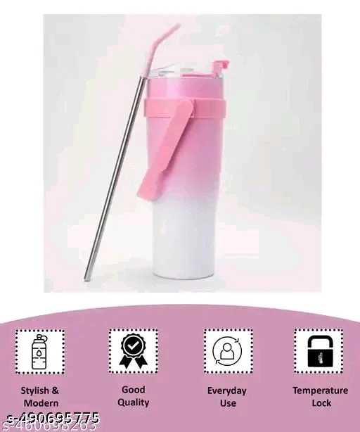 1200ml PCENFAP072 Stainless Steel Tumbler with Handle, Dual Lid, Drinking Straw | Hot and Cold Double Vacuum Insulated Flask | Fits Car Cup Holders |
- Pink