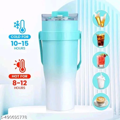 1200ml PCENFAP072 Stainless Steel Tumbler with Handle, Dual Lid, Drinking Straw | Hot and Cold Double Vacuum Insulated Flask | Fits Car Cup Holders |
- Cerulean