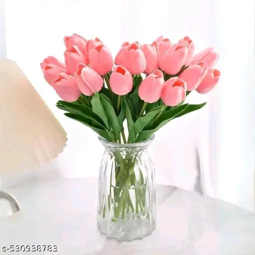 Purple PCENFAP090 Leaf 5PCs Artificial Flower White Tulip Flowers Sticks For Gifting Decorative Items Home Decor,Office, Bedroom, Balcony,Living Room Corner Table Top Bedroom Wedding Party Festive - Sundown