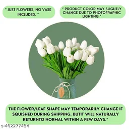Purple PCENFAP090 Leaf 5PCs Artificial Flower White Tulip Flowers Sticks For Gifting Decorative Items Home Decor,Office, Bedroom, Balcony,Living Room Corner Table Top Bedroom Wedding Party Festive - White