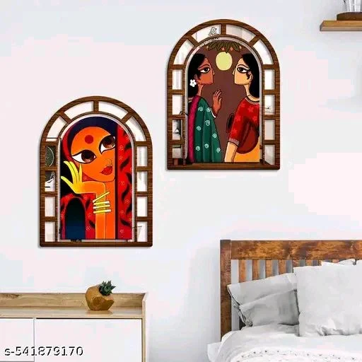 Kalasagar PCENFAP999 Premium Jharokha Designer Painting MDF Wooden Wall Decor Hanging Panel for Home Decoration | Office | Gift | Wall Decor Hanging Items | Wall Art | Living Room | Bedroom | Pack of 2 Pieces