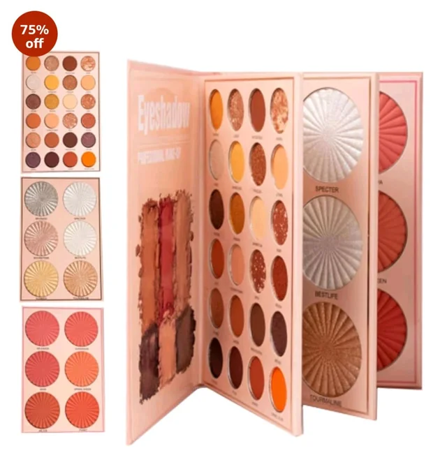 SKINPLUS 5in1 Book-Style Foldable Makeup Palette Set | Portable & Long-Lasting | Contour Blush Highlight Eyeshadow, Suitable for Multiple Skin Tones & Makeup Looks All In One MakeupBook (Fashion)