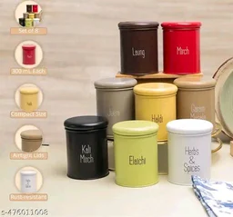 8-Piece Spice Jar Set|300ml Airtight MetalContainers with BPA-Free Lid| Masala Box & Kitchen Organizer | Durable Mild Steel Storage Box for Spices (Metal Pack of 8)