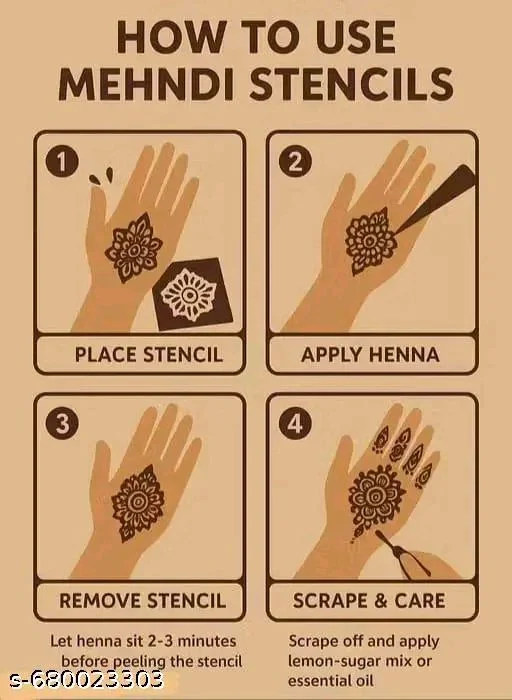 Eureka's Henna Stencil Tattoo For Girls, Women's And Kids| Latest Mehendi Stencil
- Type 4