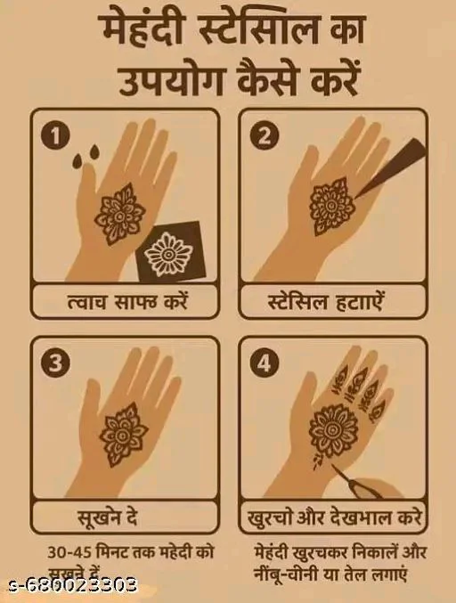 Eureka's Henna Stencil Tattoo For Girls, Women's And Kids| Latest Mehendi Stencil
- Type 5