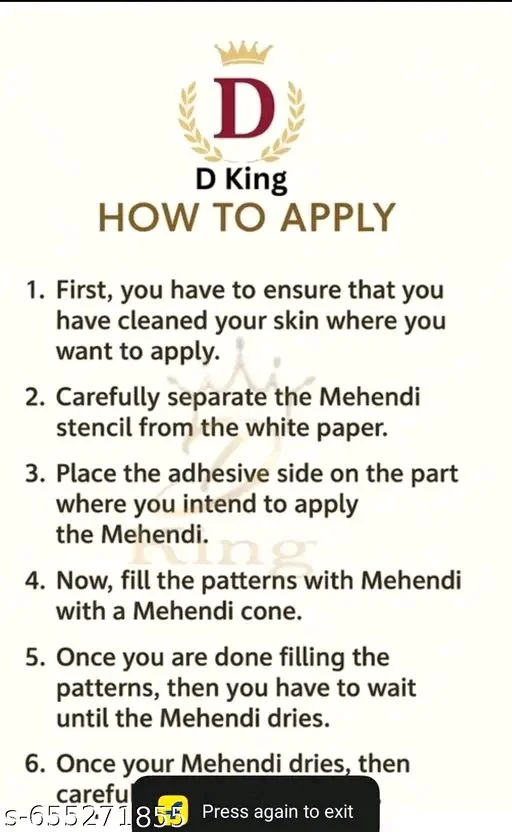 Eureka's Henna Stencil Tattoo For Girls, Women's And Kids| Latest Mehendi Stencil
- Type 6