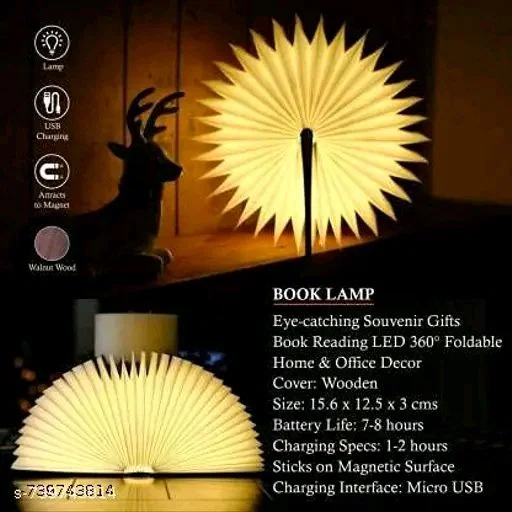 Book Lamp 360° Rechargeable LED Book Night Lamp - Best Unique Kawaii Gifts Ever - Portable Reading Table Lamp - (Walnut Wood)