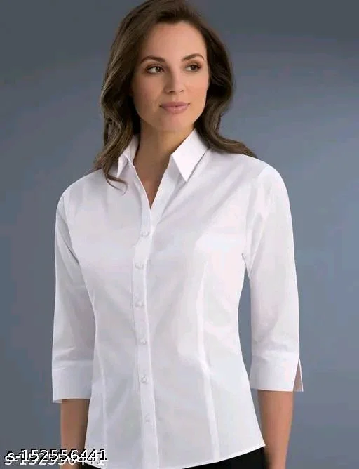 Eenfnety ™ Womens White For Slim half plain Stylish sleeve Fit 3/4 Sleeve Poplin Shirts,Formal Cotton Solid Shirt For Women pant
- XS