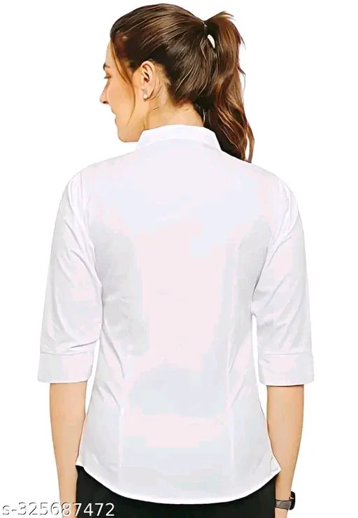 Eenfnety ™ Womens White For Slim half plain Stylish sleeve Fit 3/4 Sleeve Poplin Shirts,Formal Cotton Solid Shirt For Women pant
- XS