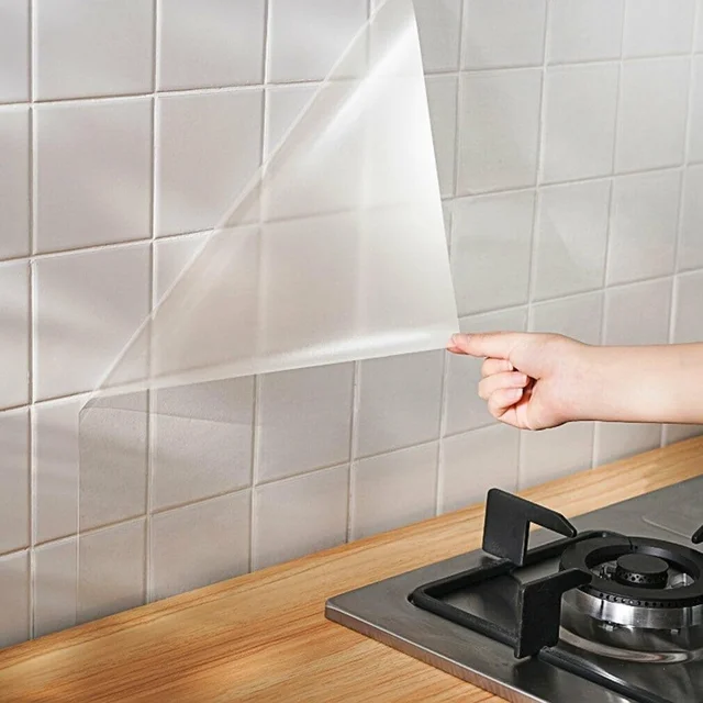 Transparent Plastic Roll Vinyl Kitchen Counter Coating, Self Adhesive, Clear Contact Paper Clear Book Cover Film, for Splash Guard for Kitchen, Tile Protector