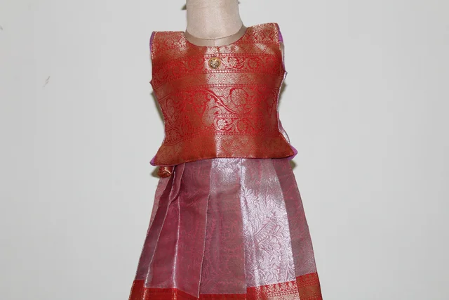 Elegant Gold and Red Traditional Baby Pavada Set - 6-12 Month