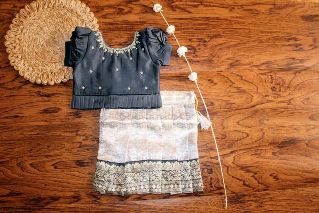 Classic Grey and Gold Traditional Baby Pavada Set 