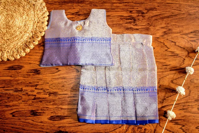  Traditional Blue Brocade Baby Pavada Set
